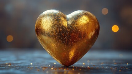 Fototapeta premium A decorative heart-shaped object made of gold, placed on a table for display or use as a centerpiece