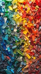 Obraz premium There are many different colored plastic objects arranged together, vertical background, social issue background