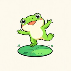 Fototapeta premium Joyful Frog on a Lily Pad: A Cute Cartoon Illustration