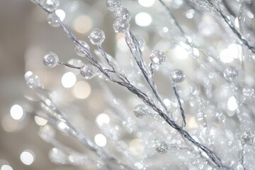 Fototapeta premium Close-up shot of frosty tree branches with icy crystals and morning dew