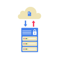 Cloud Data Synchronization And Secure Server Connection In Flat Vector Illustration Symbolizing Data Backup And Network Security, Isolated On White Background