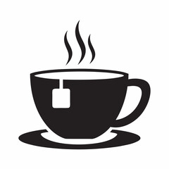 Tea Cup with Steam and Saucer Vector Icon.