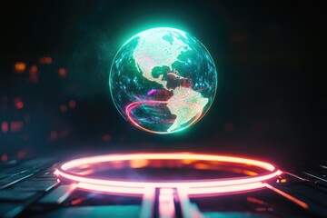 A glowing orb hovering above a laptop keyboard, perfect for futuristic or tech-related concepts