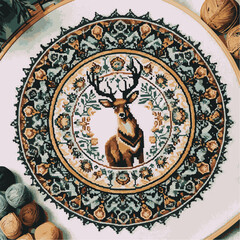 Beautiful-Deer Cross Stitch Pattern vector illustration 09