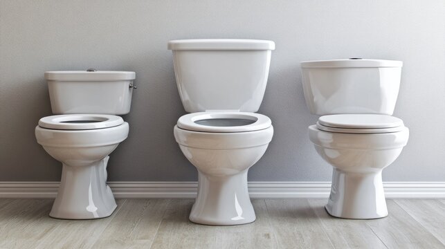 Three adjacent toilets, often found in public spaces like airports or rest stops