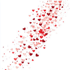 A transparent confetti heart png, scattered hearts in soft gradients, celebratory style, isolated on white background
