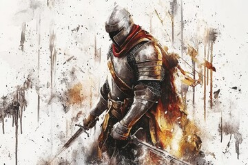 Fototapeta premium Illustration of a heroic medieval knight on a bright background.