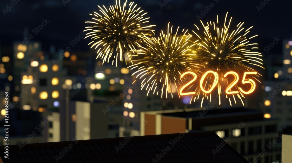 Canvas Prints nighttime scene of a city skyline with colorful fireworks exploding in the sky, ideal for use in eve