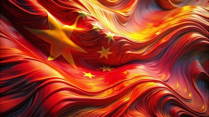 Surreal 3D Render of Abstract Chinese Flag:  Vibrant Colors & Dreamlike Textures