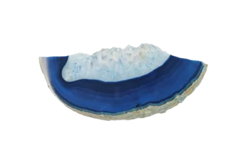 Wandcirkels plexiglas Hokusai The Great Wave vista macro frontale di un pezzo di minerale di agata blu tagliato e lavorato e scontornato su sfondo trasparente  © PhotoMet