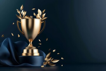 Dark blue background enhances the allure of the golden trophy.