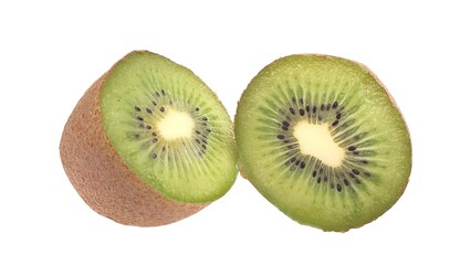 Photo of a freshly sliced kiwi fruit, isolated on white background.