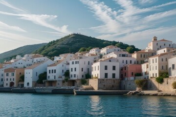 Fototapeta premium Coastal Village at the Foot of a Hill