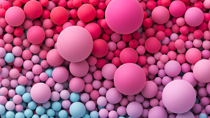 Vibrant gradient balls pattern. Many bright pink blue random soft balls. Colorful balloons wall. Dynamic spheres texture. Pile of colorful pastel colored balls in various sizes. Vector background