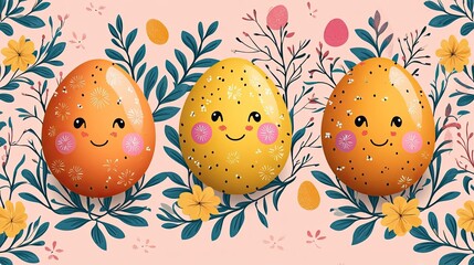 Happy Easter eggs floral spring banner design