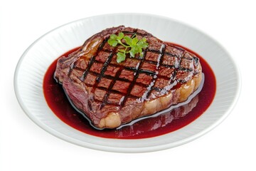 A juicy piece of steak served on a plate with savory sauce, perfect for dinner or special occasion