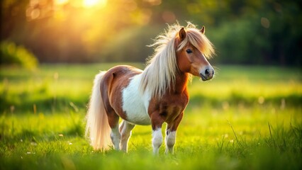 Obraz premium Adorable Brown and White Miniature Pony, High-Depth-of-Field Stock Photo