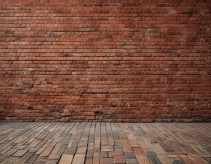Fototapeta premium Defocused bokeh background of red brick wall for texture overlay, visual effect, blurred