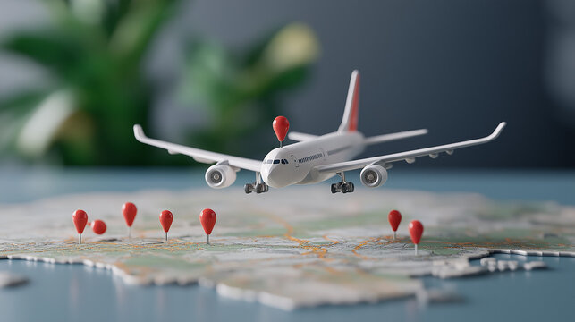 airplane with a map for destination travel concept - Powered by Adobe