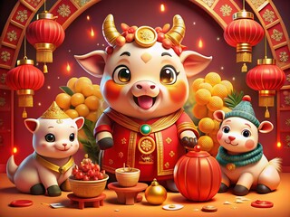 Fototapeta premium Adorable Chinese Zodiac Animals: Cute New Year Mascots – Stock Photo Collection