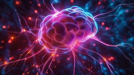 3d rendered illustration of a brain with neon color theme