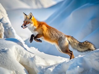 Fototapeta premium Surreal Fox Hunt: Camouflage in Winter Snowdrift - Generative AI Photography