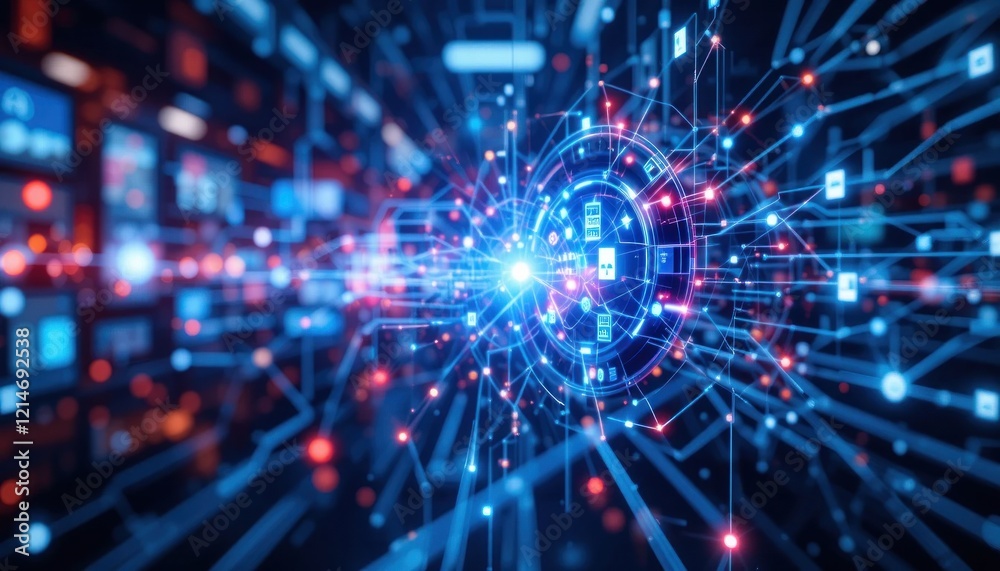 Poster abstract technology connection background with futuristic glowing network data points