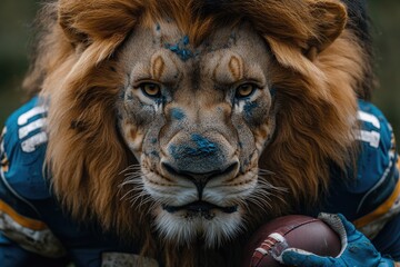 A lion's paw is shown holding a football, a unique and fun wildlife scene