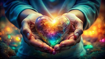 Surreal Heart Shaped Stone Held in Hands - Mystical Fantasy Photography