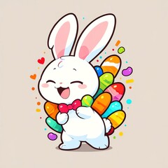 Adorable Easter Bunny with Rainbow Eggs
