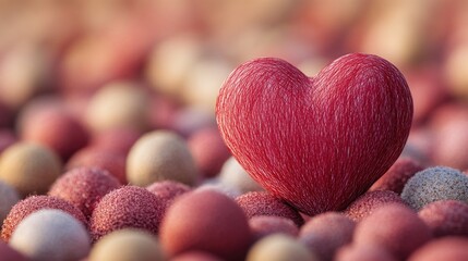 A bright red heart sits atop a pile of colorful balls, perfect for Valentine's Day or any occasion celebrating love and affection
