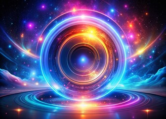 Obraz premium Surreal Neon Circular Interface: Futuristic Tech Abstract Background