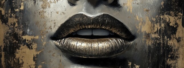 Abstract metallic lips representing ancient beauty.