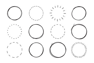 Hand drawn doodle circle highlight set. Vector marker circular lines, collection sketch circles for design.