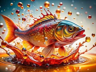 Surreal Photo of Garum Fish Sauce: Isolated Droplets & Splashes on White