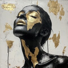Artistic portrayal of a woman with golden accents.