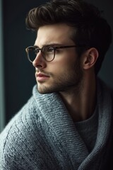 Obraz premium A person wearing glasses and a gray sweater