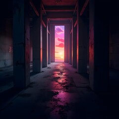 Fototapeta premium Enigmatic Abandoned Building Transformed by Vibrant Space Scene