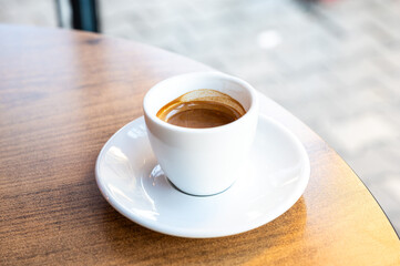 White cup with dark black coffee, Tirana, Albania