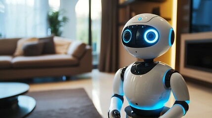 Fototapeta premium Smart home robot assisting in modern living room