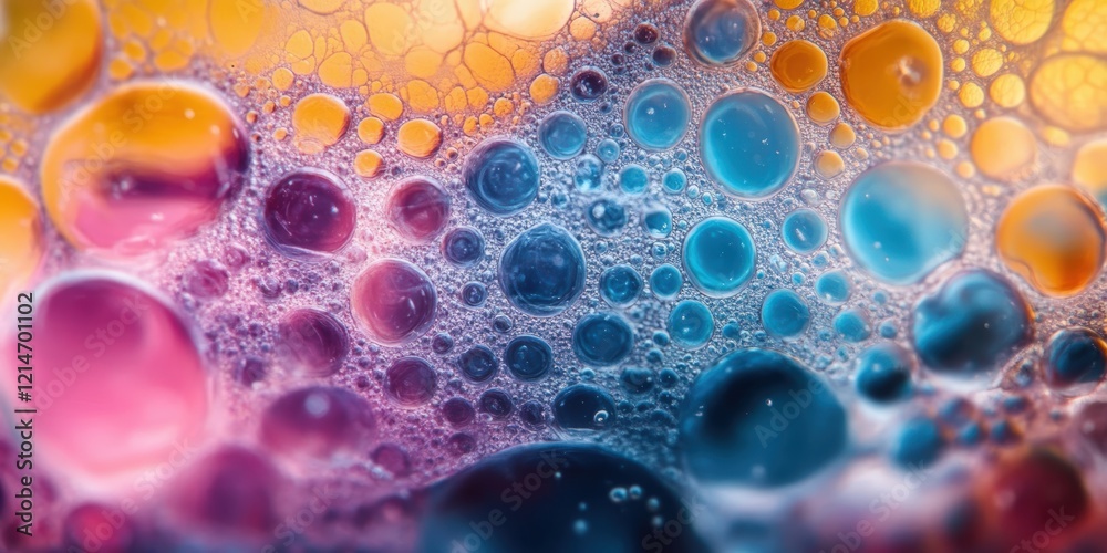 Poster colorful microbubble patterns in fluid dynamics showcasing vivid textures and intricate designs in a