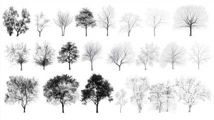 200 detailed, different tree vectors