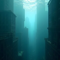 Submerged Elegance Ethereal Cityscape Bathed in Ambient Light