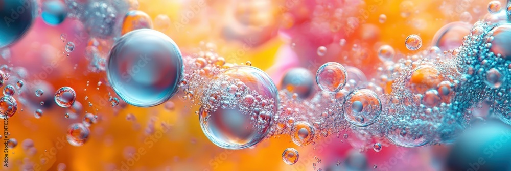 Poster a stunning macro image capturing colorful bubbles floating in vivid abstract background of swirling 