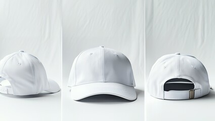 White baseball cap in different angles views. Mock up 