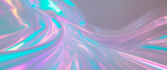 Iridescent neon background with holographic soft pastel colors blending in abstract chaos evoking a sense of futuristic beauty and transformation