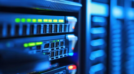 High Contrast Image of Server Room with Blurred Background