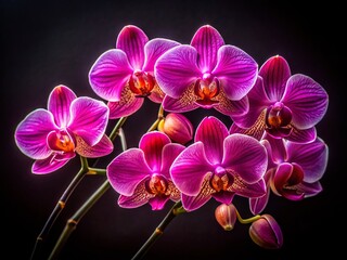 Fototapeta premium Aerial Drone Shot: Exquisite Pink Orchids Against Black Background - Botanical Photography