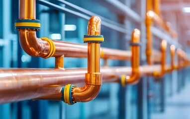 Close-up of copper pipes and rings.