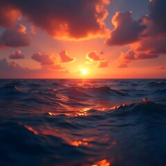 Obraz premium Radiant Sunset Over Tranquil Ocean Vibrant Colors with Depth of Field
